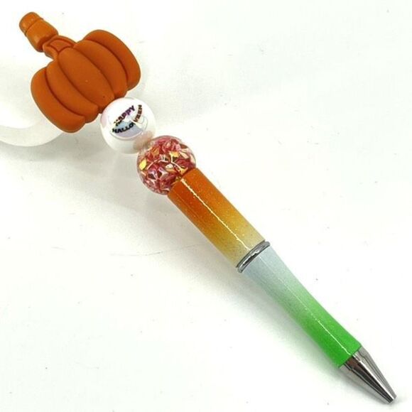 Pumpkin Happy Halloween fall autumn pen handmade NEW bling rhinestone white gree - Picture 2 of 6